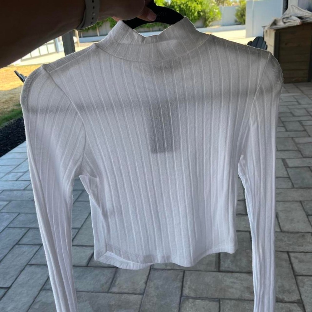 White Ribbed Mock Neck Crop Top Long Sleeve Y2K Layering Zenana NWT